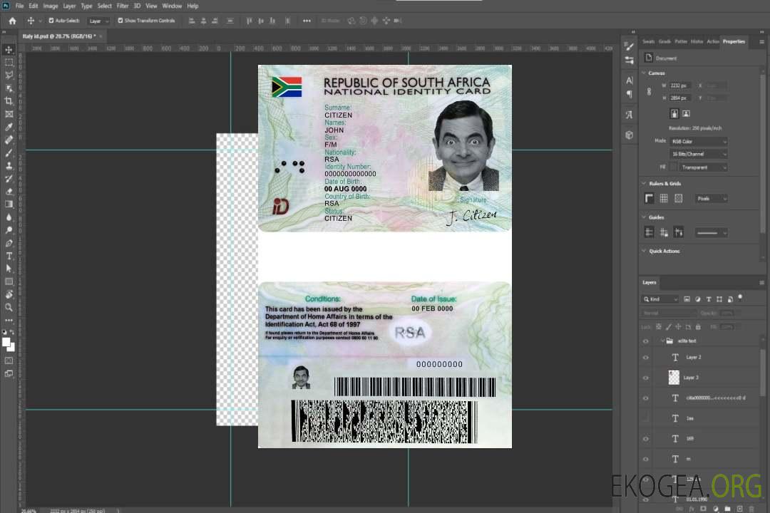 Modèle d'identification d'Afrique du Sud au format PSD, entièrement modifiable (2013 – présent) template